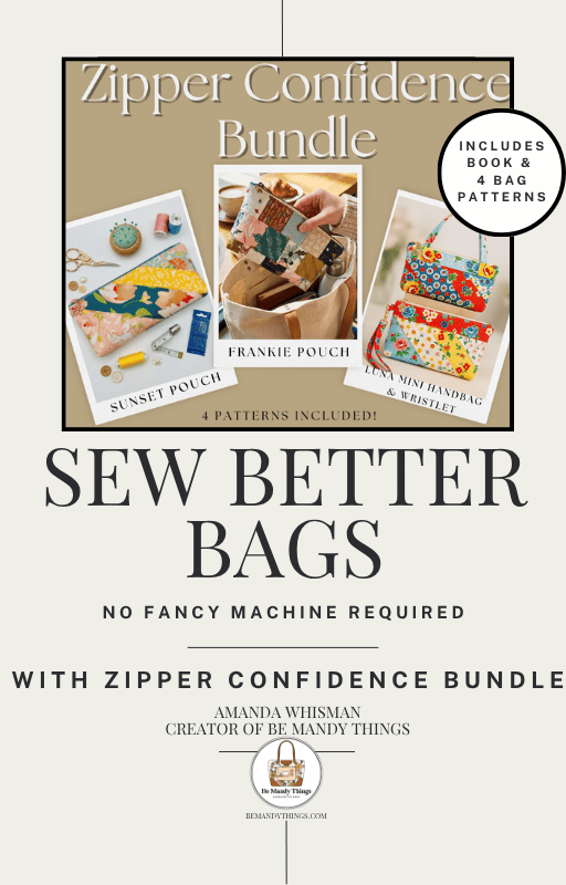 Book cover of 'Sew Better Bags' with zipper Confidence Bundle, featuring images of pouches and text.