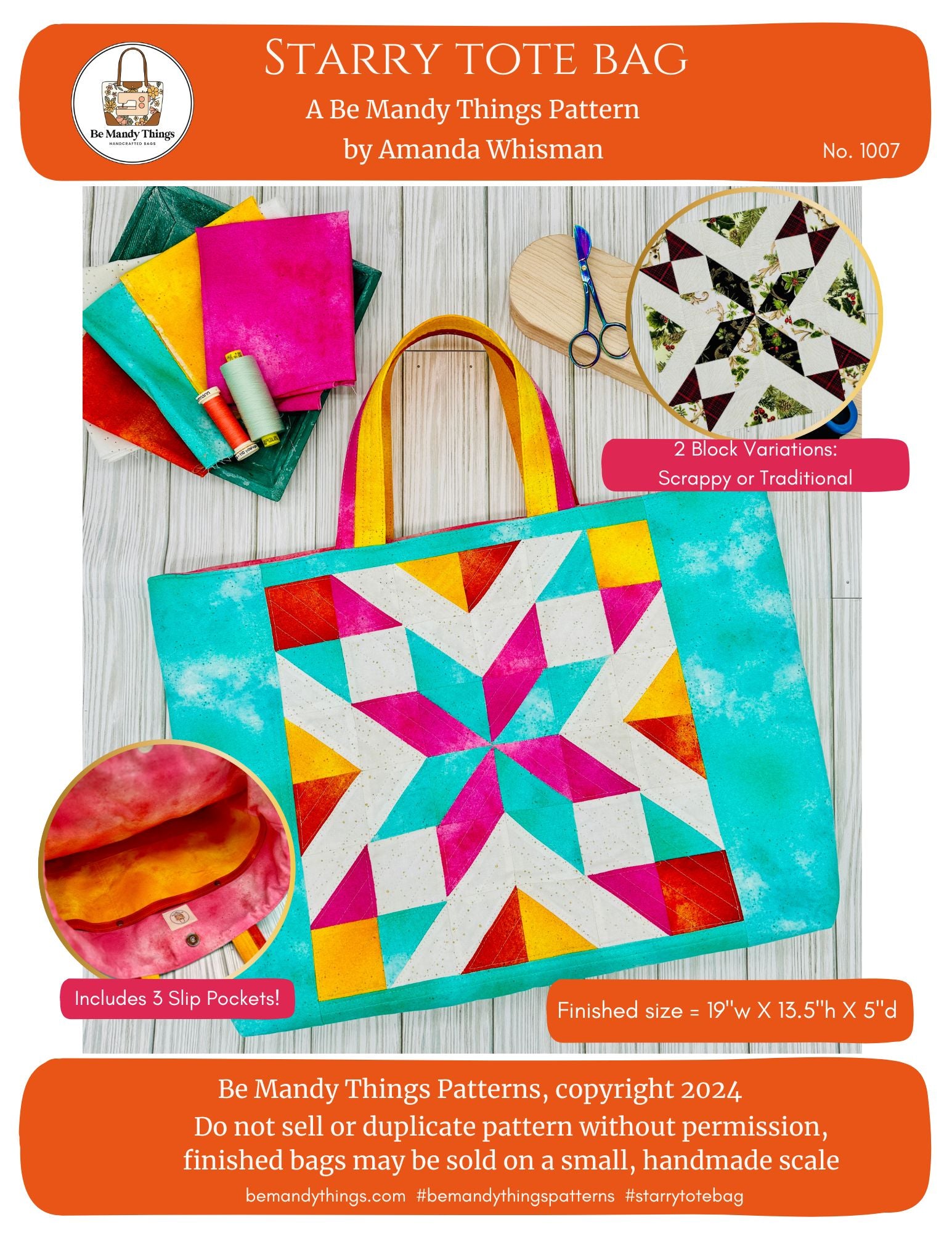 Starry Tote Bag Sewing Pattern - PDF Version - Be Mandy Things