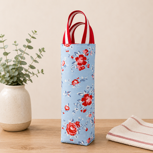 Blue Rose Floral Wine Tote