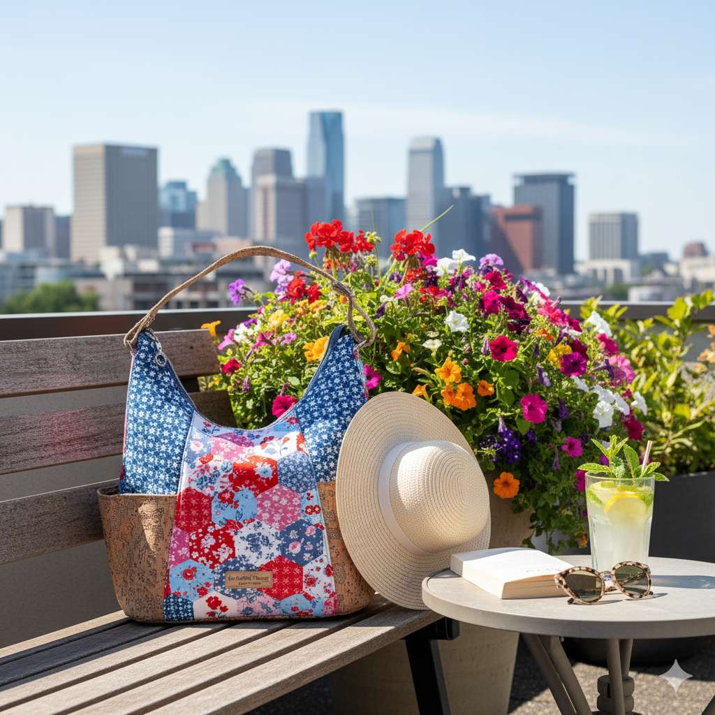 Patchwork Elise Handbag | Handmade Cotton & Cork Bag