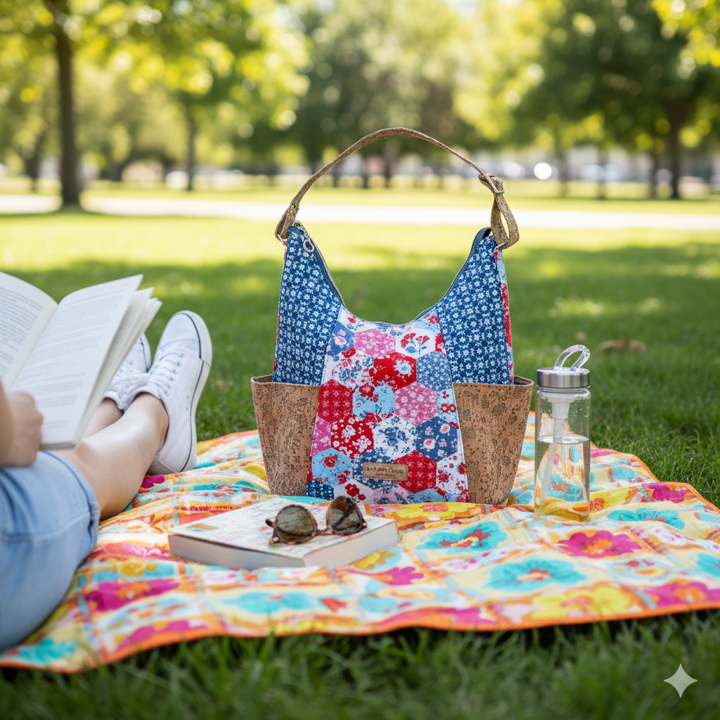 Patchwork Elise Handbag | Handmade Cotton & Cork Bag