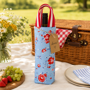 Blue Rose Floral Wine Tote