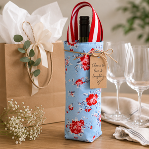 Blue Rose Floral Wine Tote