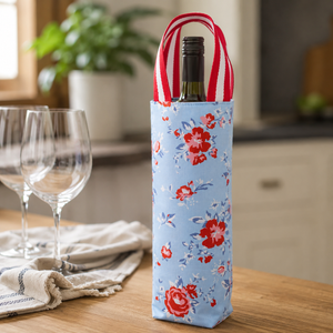 Blue Rose Floral Wine Tote