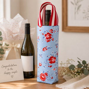 Blue Rose Floral Wine Tote