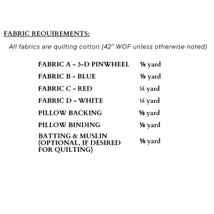Fabric requirements list for a quilting project on a white background