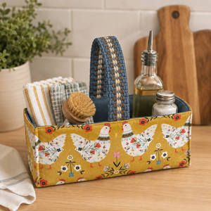 Folk Art Hen Fabric Basket