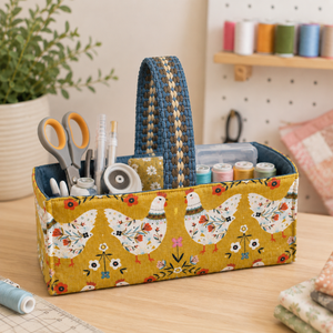 Folk Art Hen Fabric Basket