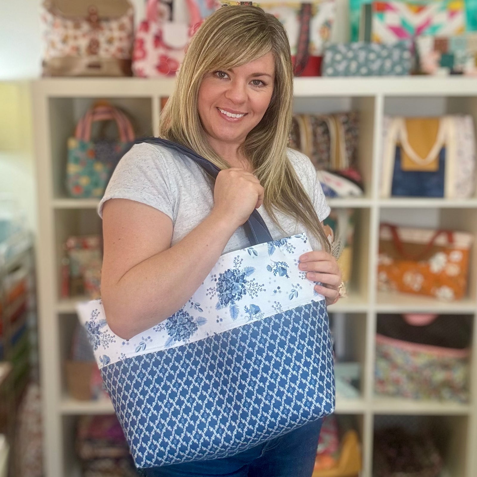 Navy & White Floral Tote Bag