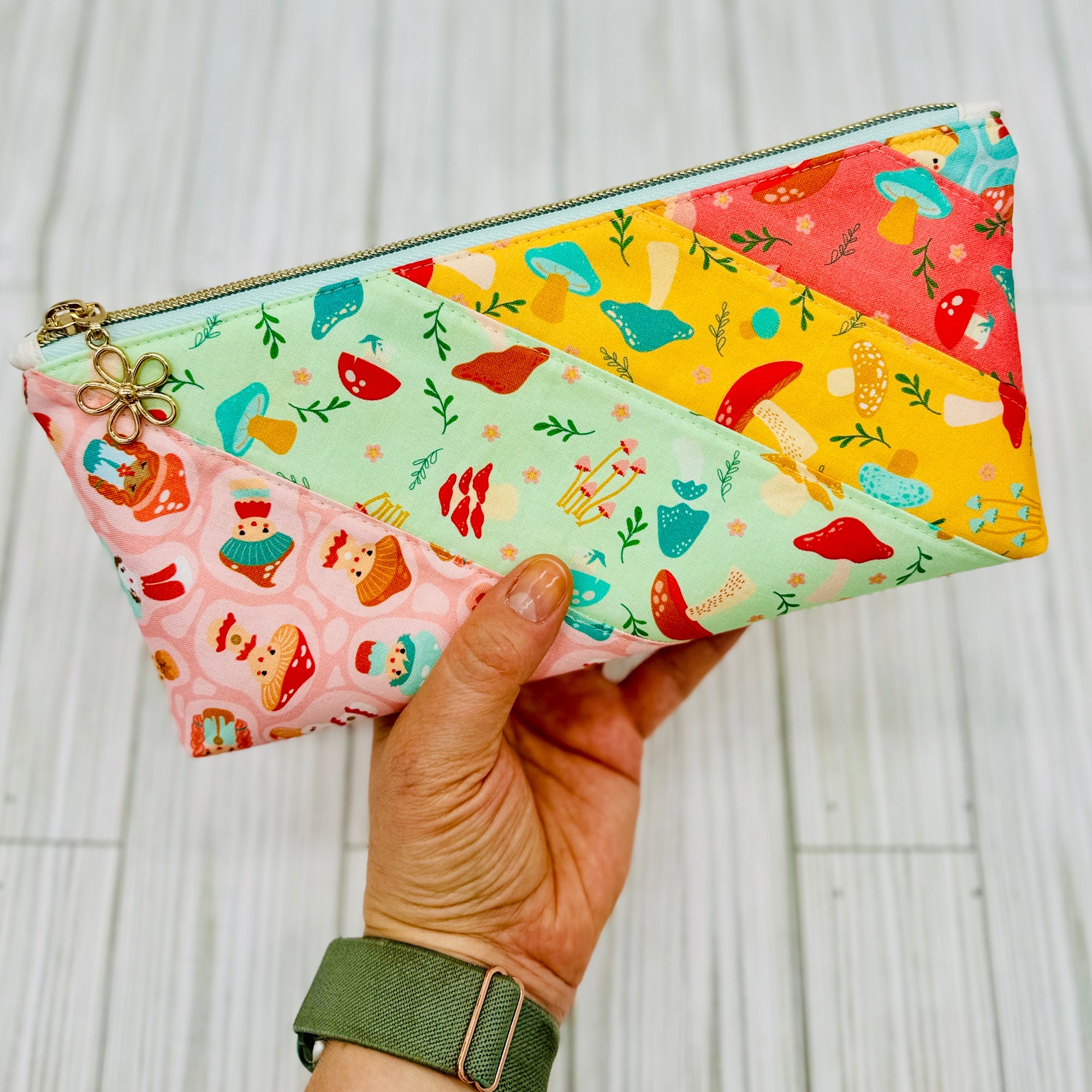 Mushroom Blooms Patchwork Zipper Pouch