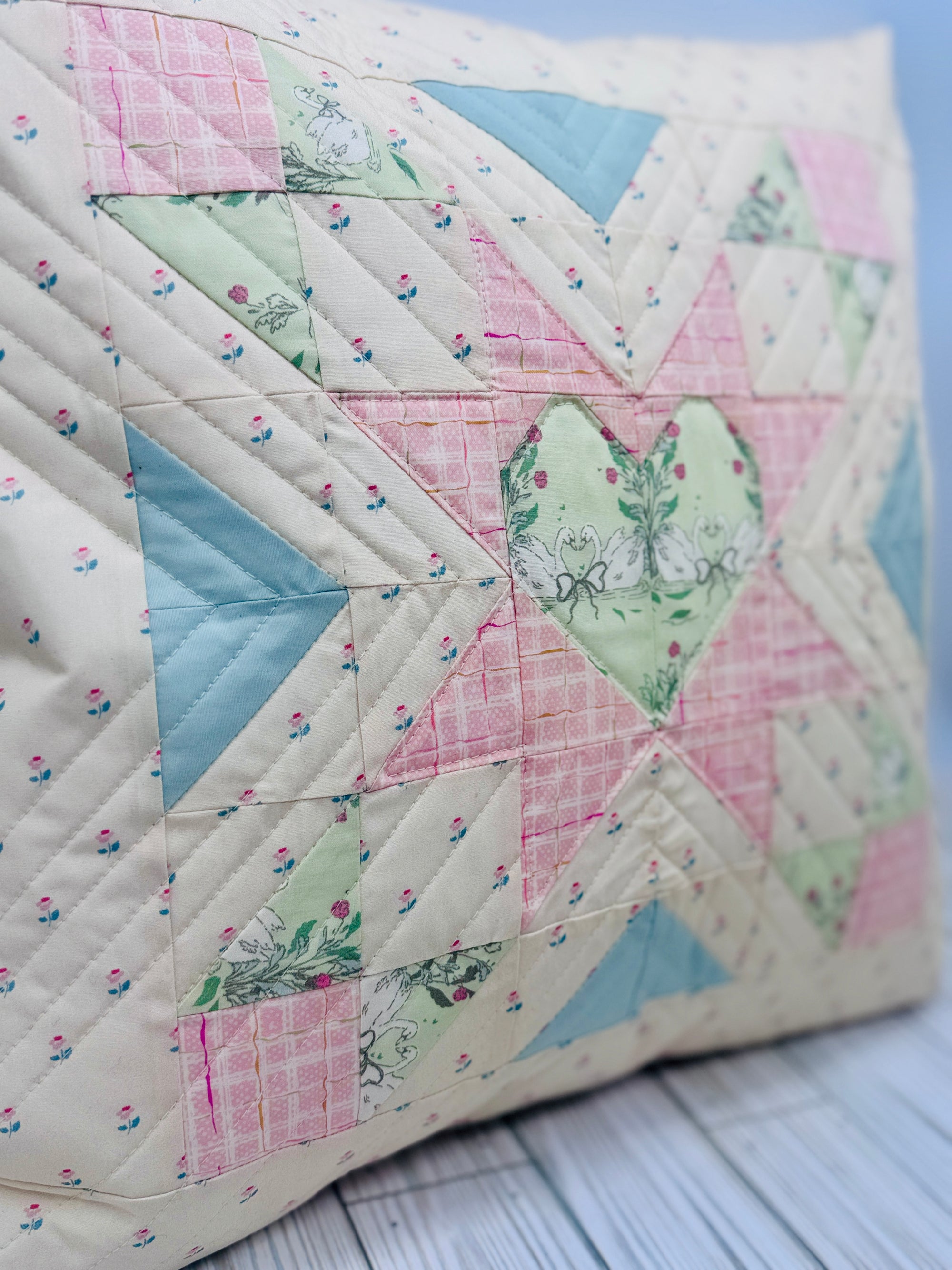 Quilted Heart Pillow Cover (Pillow not Included)