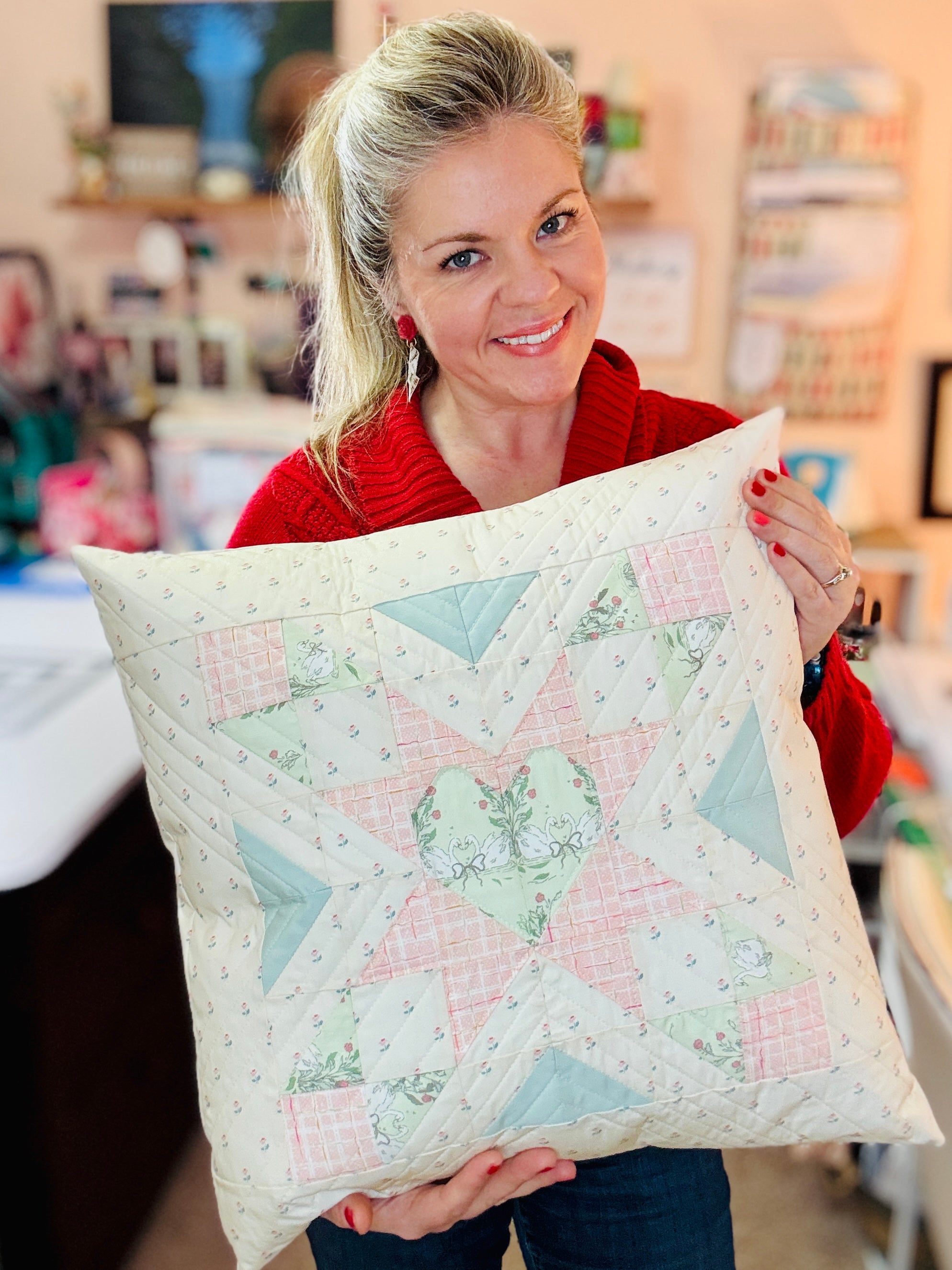 Quilted Heart Pillow Cover (Pillow not Included)