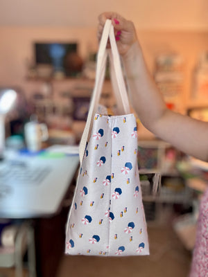 Lakeside Tote interior showing mustard yellow lining and slip pockets
