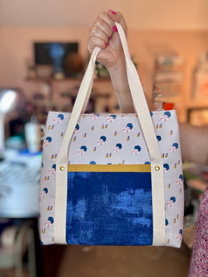 Lakeside Tote interior top view showing roomy mustard lining