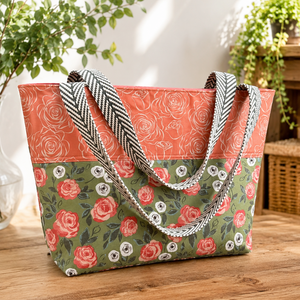 pink and green floral large everyday tote
