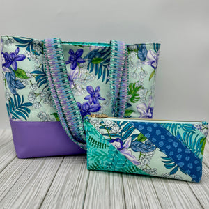 BeMandyThings Botanical Tote and Pouch Set with Colorful Floral Patterns and Striped Handles