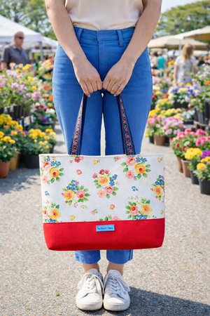 Tote Bag with Faux Leather Bottom