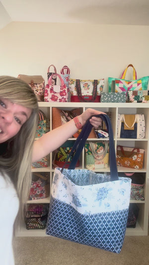 Navy & White Floral Tote Bag